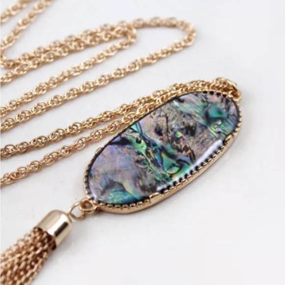 Jewelry - Abalone & Gold Boho Bohemian Tassel Layer Necklace